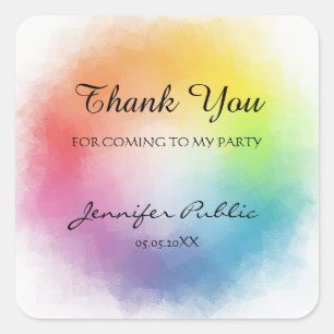 Rainbow Colours Template Thank You Hand Script Square Sticker