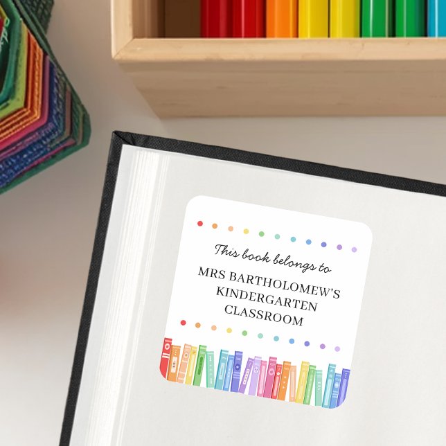 Rainbow Colours This Book Belongs To Custom Square Sticker (Creator Uploaded)