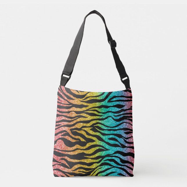 Rainbow Colours Tiger Stripe Pattern on Black  Crossbody Bag (Front)