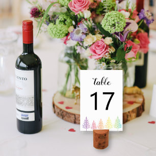 Rainbow colours trees confetti gay lesbian wedding table number