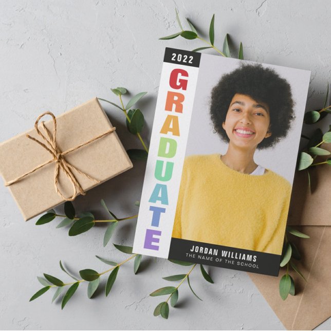 Rainbow Colours Typography Photo Graduation Invitation (Creator Uploaded)