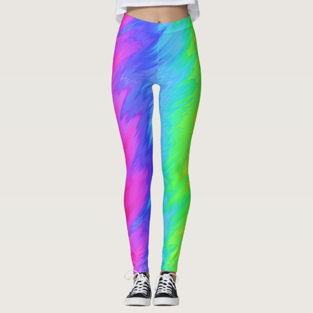 Rainbow Colours Vertical Stripe Print Leggings (Front)