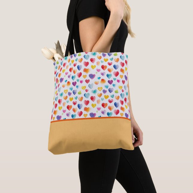 Rainbow Colours Watercolor Style Hearts Colour Blo Tote Bag (Close Up)