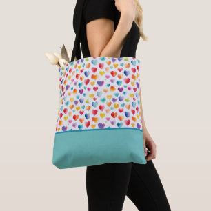 Rainbow Colours Watercolor Style Hearts Colour Blo Tote Bag