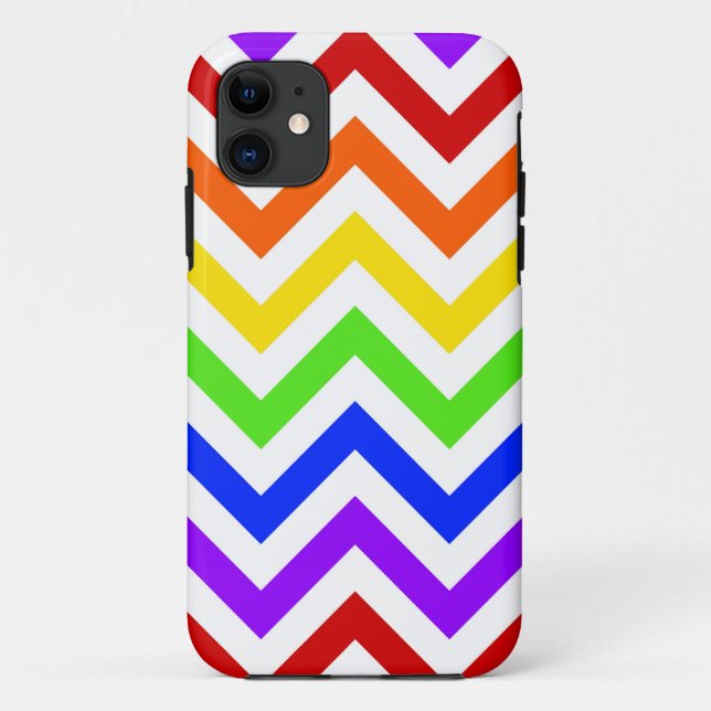 Rainbow Colours, White Large Chevron ZigZag Patter Case-Mate iPhone Case (Back)