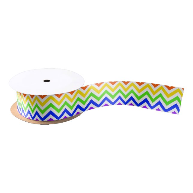 Rainbow Colours, White Large Chevron ZigZag Patter Satin Ribbon (Spool)