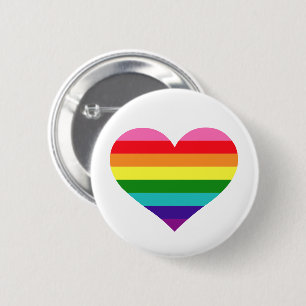 Rainbow Colours White Love Heart LGBTQ Pride 2 Inch Round Button