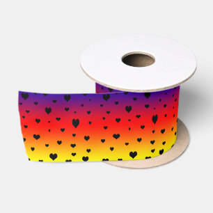 Rainbow Colours With Black Love Hearts, Satin Ribbon