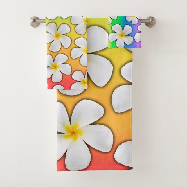 Rainbow colours with Plumeria Flowers Bath Towel Set (Insitu)