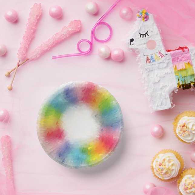 Rainbow Colours Yellow Orange Blue Green Pink Red Paper Plate (Party)