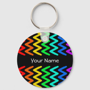 Rainbow Colours ZigZag Pattern - Name Keychain