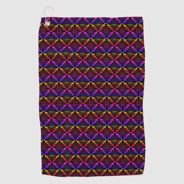 Rainbow Concho Flowers Golf Towel (Front)
