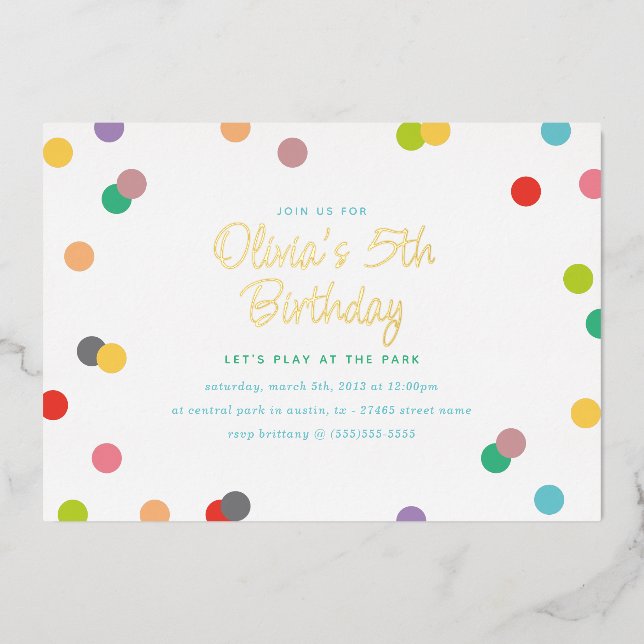 Rainbow Confetti and Gold Lettering Birthday Party (Front)