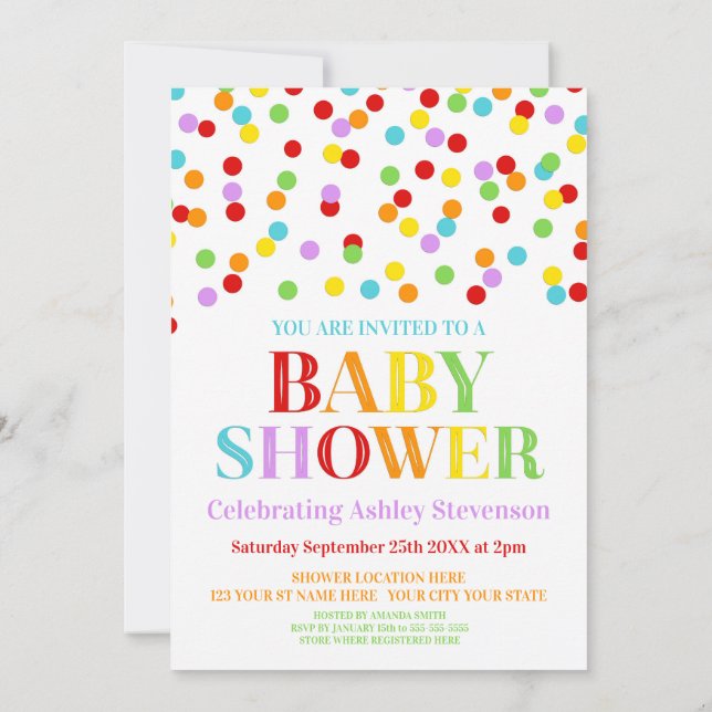 Rainbow Confetti Baby Shower Invitation (Back)