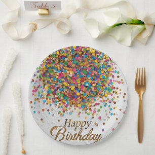 Rainbow Confetti Birthday Napkins   Colorful Party Paper Plate
