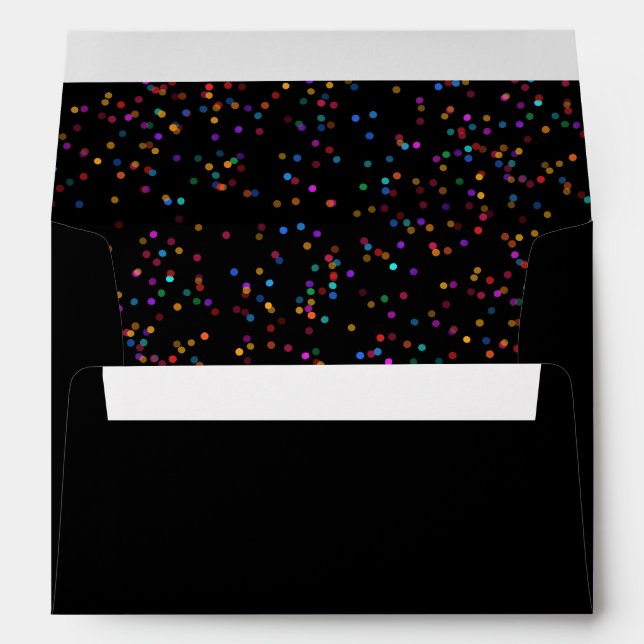Rainbow Confetti Black And Gold Return Address Envelope (Back (Bottom))
