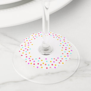 Rainbow confetti bright and colourful party dots wine glass tag