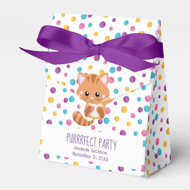 Rainbow Confetti Cute Kitty Cat Birthday Party Favor Box (Front Side)