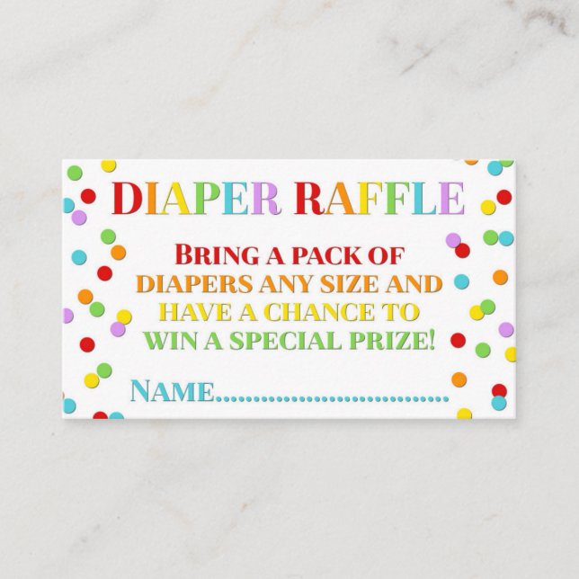 Rainbow Confetti Diaper Raffle Card (Front)