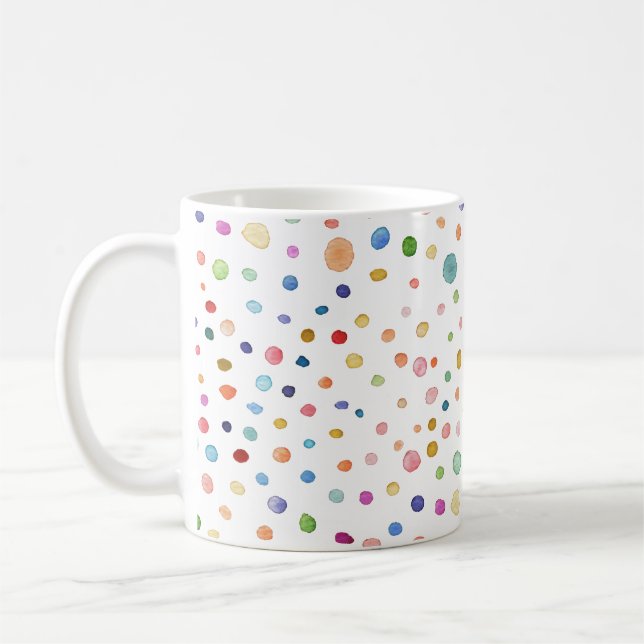 Rainbow Confetti Dots Watercolor Pattern Mug (Left)