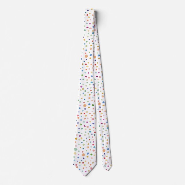 Rainbow Confetti Dots Watercolor Pattern Tie (Front)