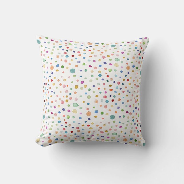 Rainbow Confetti Dots Watercolor Throw Pillow (Front)