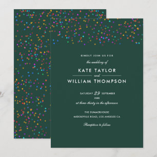 Rainbow Confetti Emerald Green Wedding Invitation