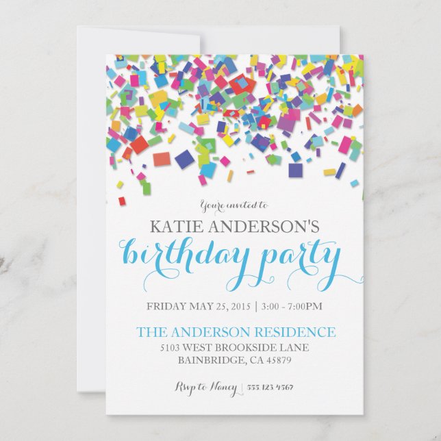 Rainbow Confetti | Invitation de fête d'anniversai (Devant)