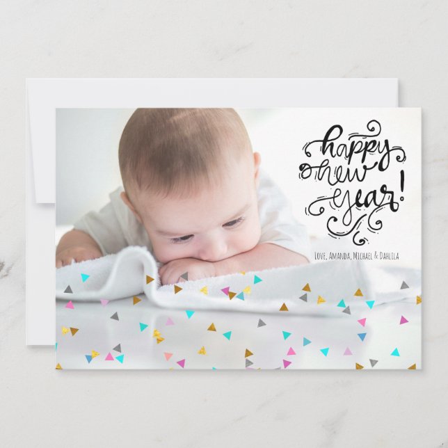 Rainbow Confetti Joyeux Carte photo du Nouvel An (Devant)