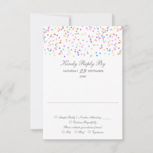 Rainbow Confetti Minimalist Wedding RSVP Card