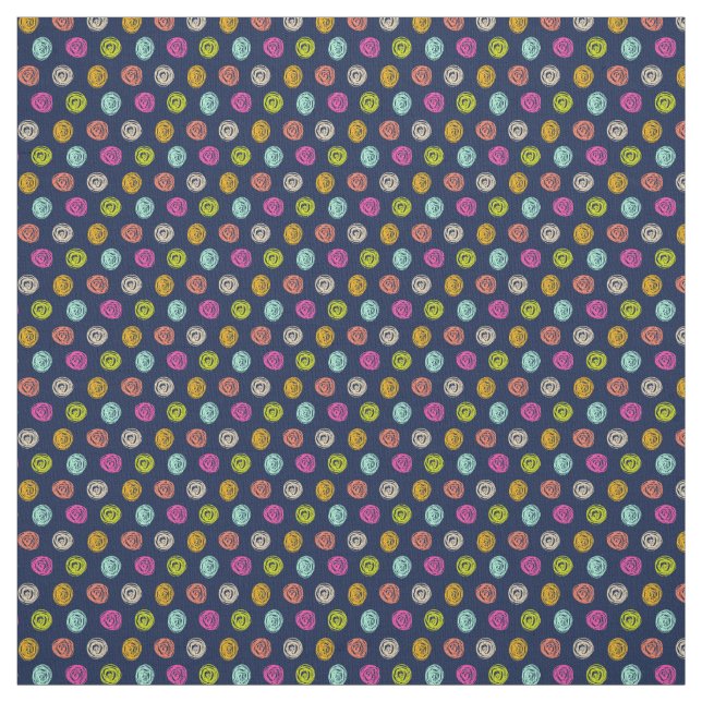 Rainbow Confetti Polka Dot Party on Navy Fabric (Swatch)
