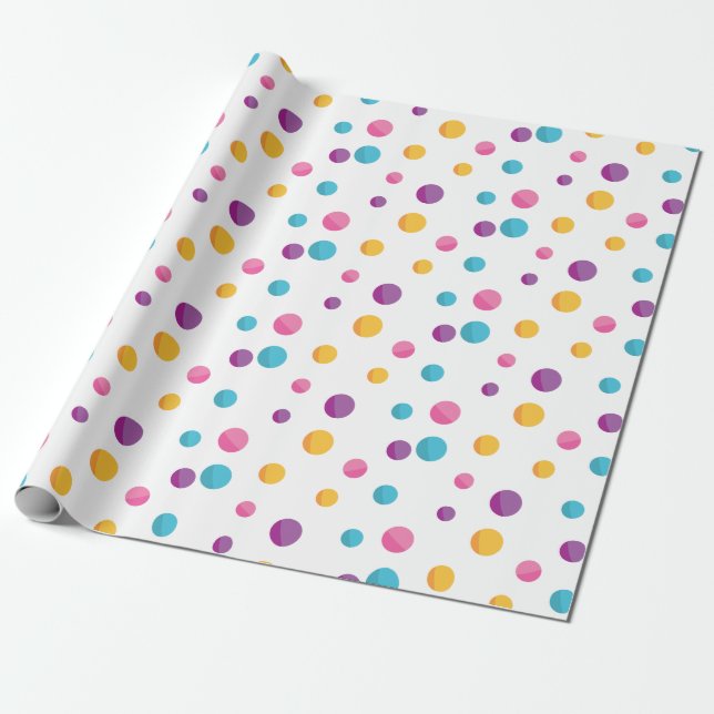 Rainbow Confetti Polka Dots Birthday Party Wrapping Paper (Unrolled)