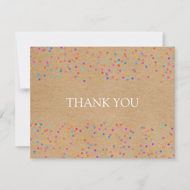 Rainbow Confetti Rustic Kraft Script Business Thank You Card (Front)