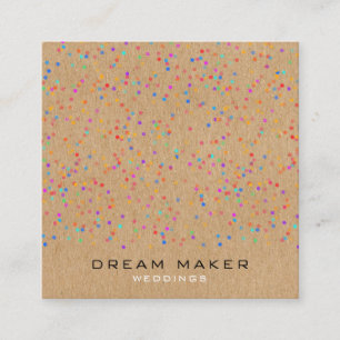 Rainbow Confetti Rustic Kraft Square Business Card