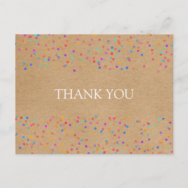 Rainbow Confetti Rustic Kraft Thank You Postcard (Front)