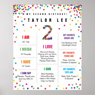 Rainbow Confetti second birthday poster