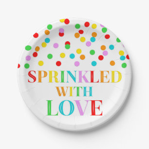 Rainbow Confetti Sprinkled with Love Baby Sprinkle Paper Plate