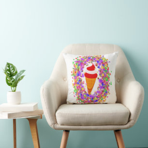 Rainbow Confetti Swirl Ice Cream Throw Pillow