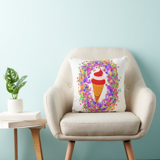 Rainbow Confetti Swirl Ice Cream Throw Pillow (Chair)