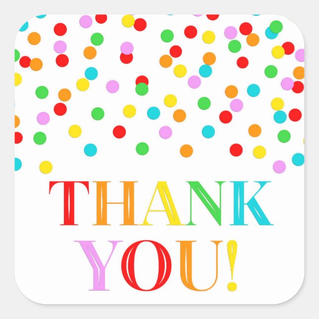 Rainbow Confetti Thank You Square Sticker (Front)