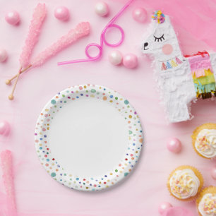 Rainbow Confetti Watercolor Dots Paper Plate