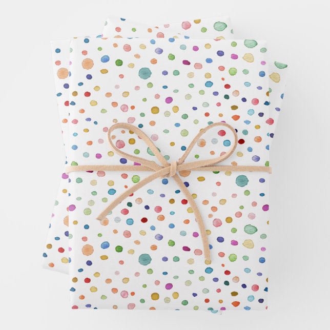 Rainbow Confetti Watercolor Dots Wrapping Paper (In situ)