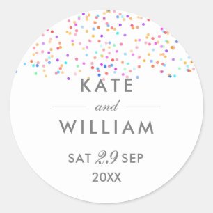 Rainbow Confetti Wedding Classic Round Sticker