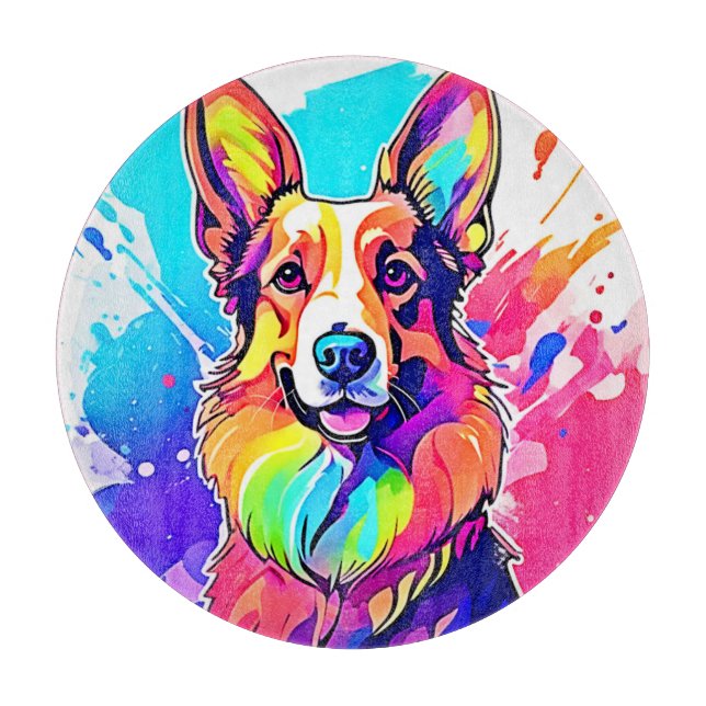 Rainbow Corgi: Pop Art Puppy Joy Cutting Board (Front)