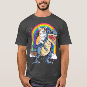 Rainbow Corgi Riding Dinosaur T re Cute Corgi Dog  T-Shirt