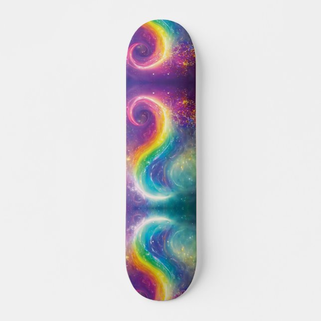 Rainbow Cosmic Galaxy Yin Yang Ocean Waves Sk8r Skateboard (Front)