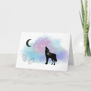 *~* Rainbow Cosmic Moon Howling Wolf Crystals Card