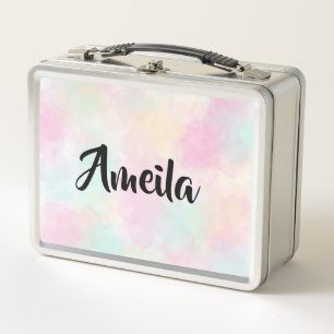 Rainbow Cotton Candy Personalized Kid Name Metal Lunch Box