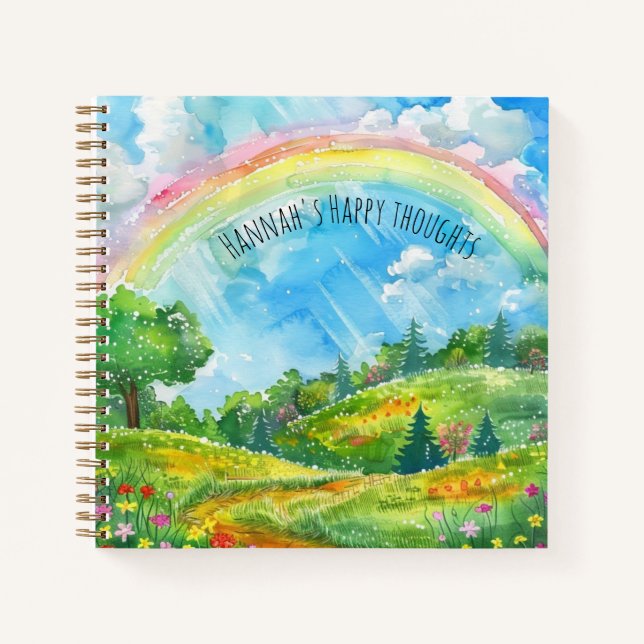 Rainbow Countryside Happy Thoughts Mental Health  Notebook (Front)
