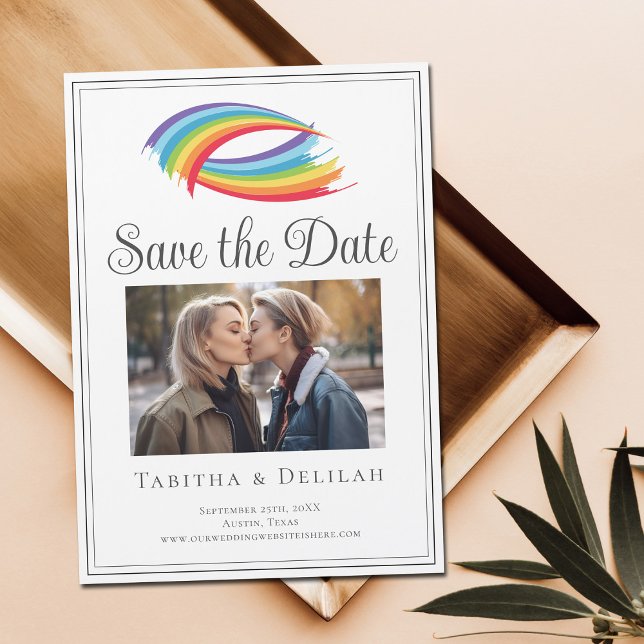 Rainbow Couple Photo Save the Date Magnet Card (Creator Uploaded)
